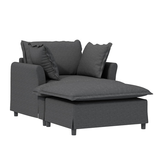 Oversized Chaise Lounge Indoor Single Sofa Bed With Wide Seat, Upholstered Lazy Sleeper Armchair With Movable Ottoman Reading Couch Set