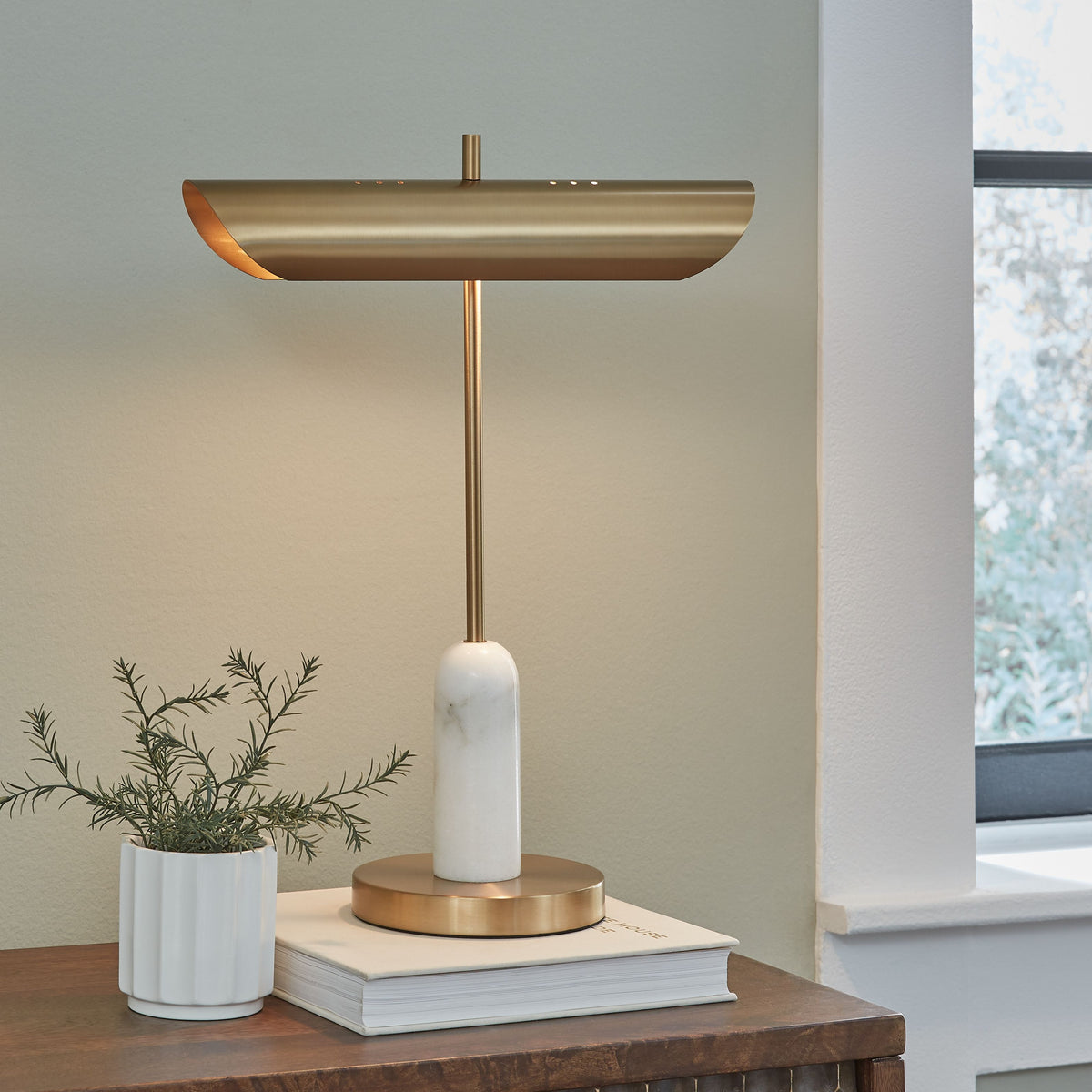 Rowleigh - Marble Desk Lamp - Gold Finish / White