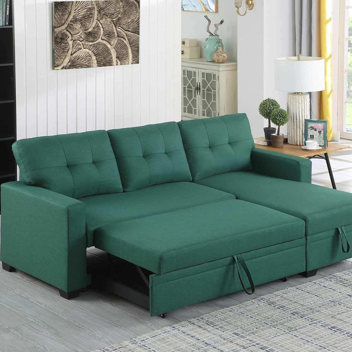 Upholstered Pull Out Sectional Sofa With Chaise