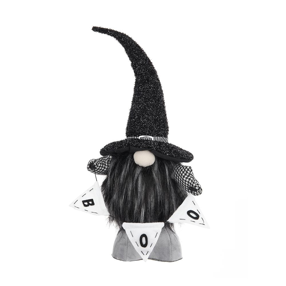 Gnome With 'Boo' Banner, For Halloween Decor - Black White