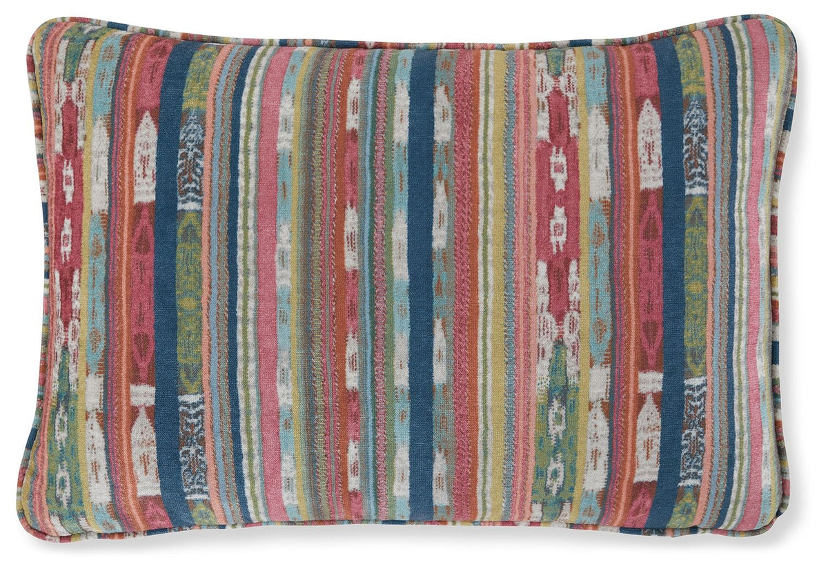 Multicolor striped rectangular throw pillow with textured woven fabric