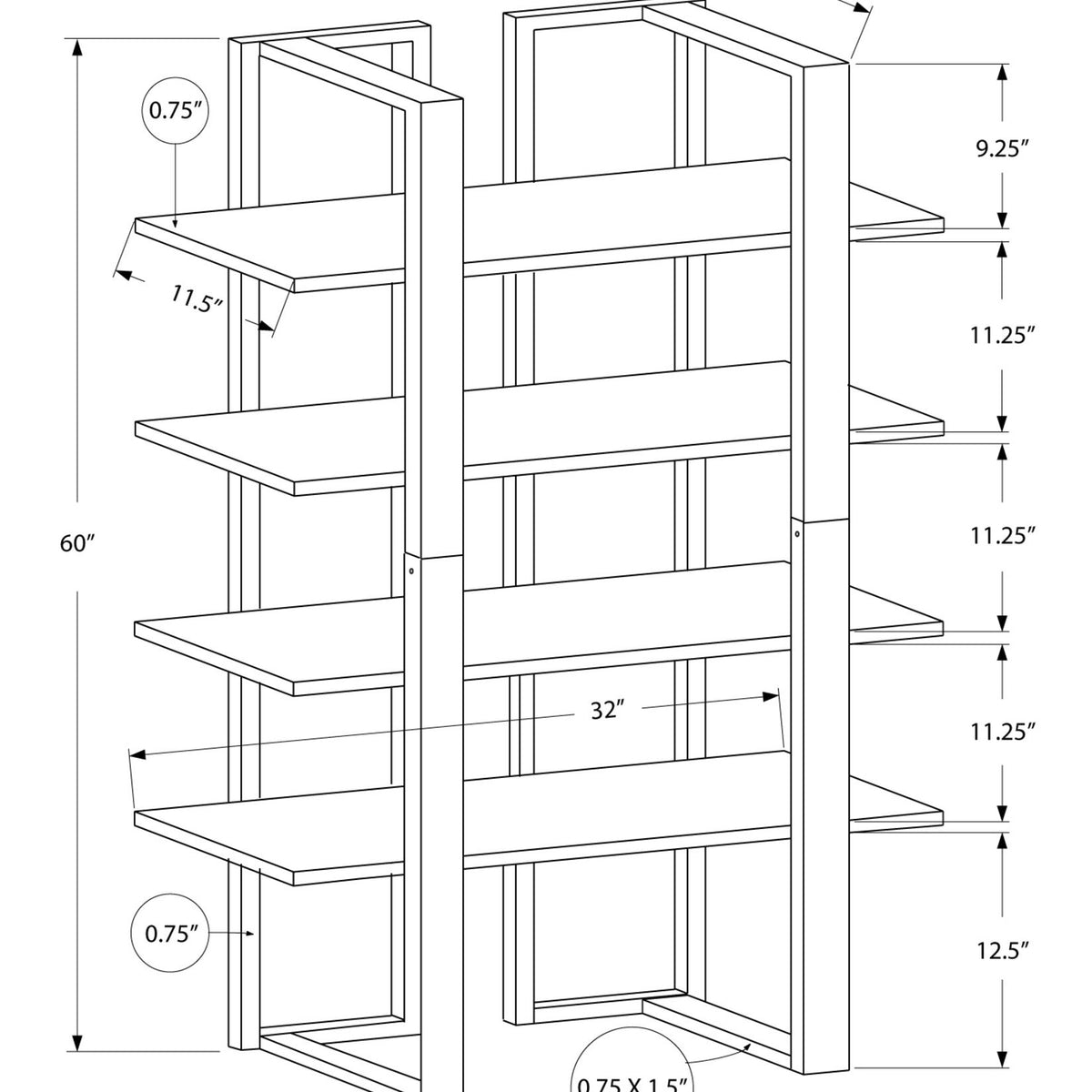 Bookshelf, Bookcase, Etagere, 4 Tier, Office, Contemporary & Modern