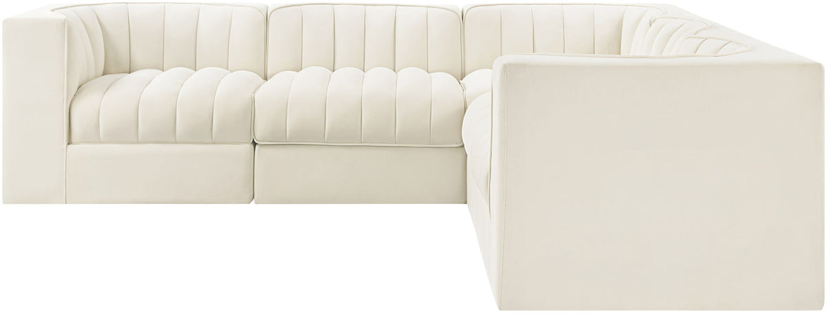 Rummi - Symmetrical Velvet Performance Fabric Upholstered 5 Piece Modular Sectional