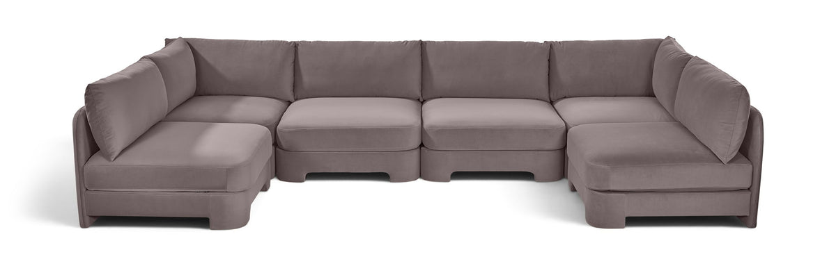 Light brown velvet performance sectional sofa, U-shaped armless 6-piece layout