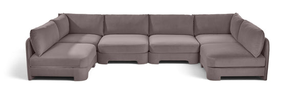 Light brown velvet performance sectional sofa, U-shaped armless 6-piece layout