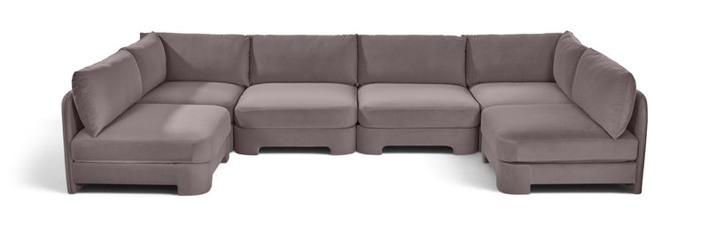 Light brown velvet performance sectional sofa, U-shaped armless 6-piece layout