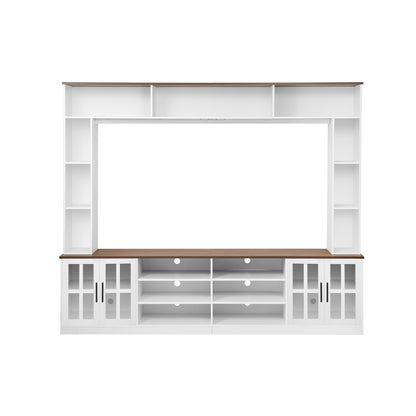 Entertainment Center Tempered Glass Adjustable Shelves Fits 80" TV White 95.5-inch