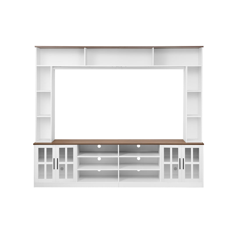 Entertainment Center Tempered Glass Adjustable Shelves Fits 80" TV White 95.5-inch