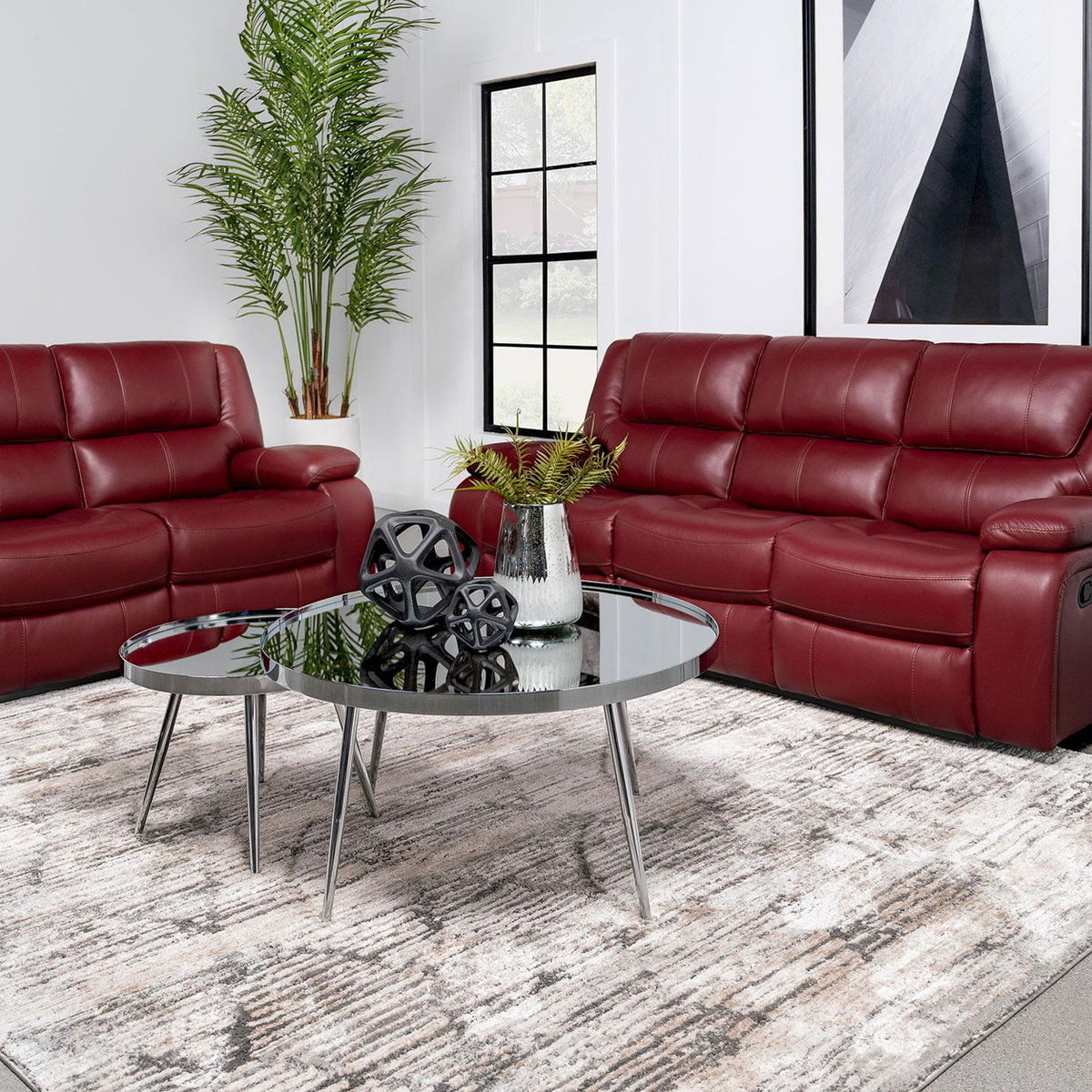 Camila 2-piece Upholstered Reclining Sofa Set Red