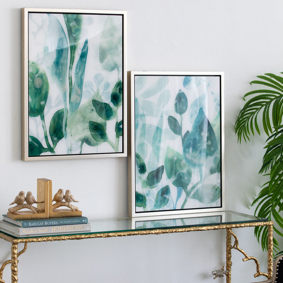Framed Printed Acrylic Decorative Wall Art, Wall Decor For Living Room (Set of 2) - White / Green