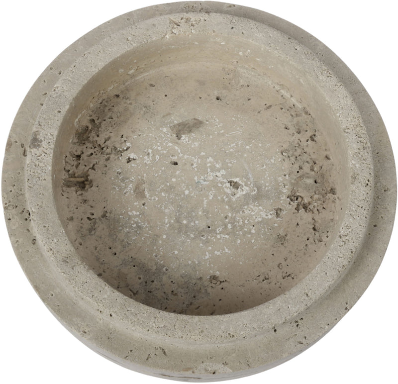 Travertine bowl by Parsons, light beige stone with speckles and smooth circular interior