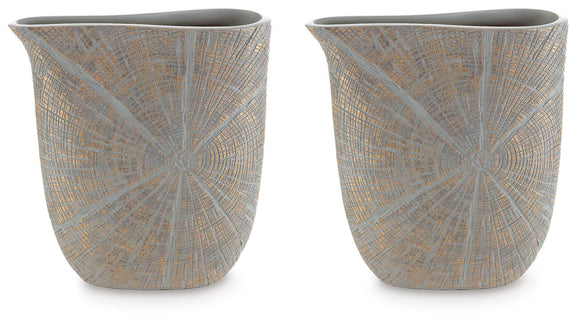 Ardenley set of 2 vases, blue-gray with gold speckled radial design