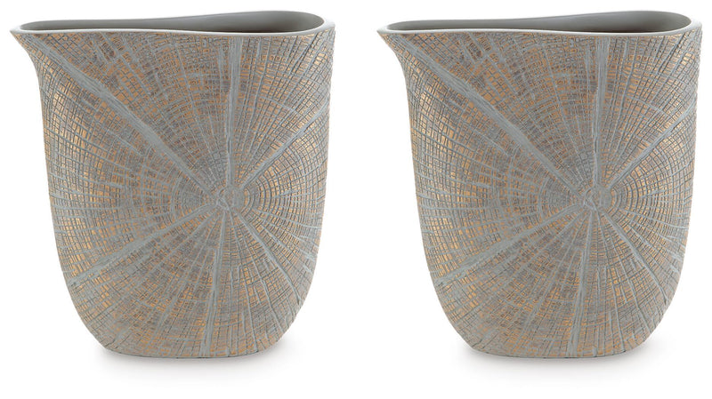 Ardenley set of 2 vases, blue-gray with gold speckled radial design