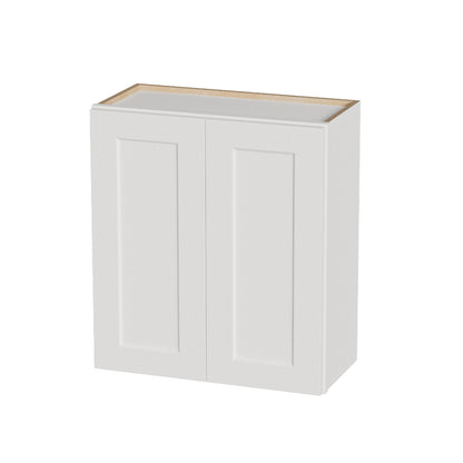 White shaker wall cabinet with two soft-close, paneled doors