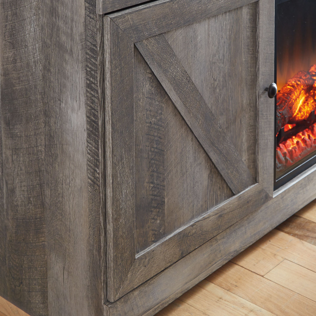 Wynnlow - 63" TV Stand With Glass/Stone Fireplace Insert - Gray