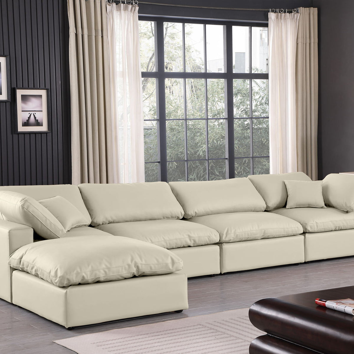 Comfy - 5 Piece Faux Leather Modular Sectional With Chaise