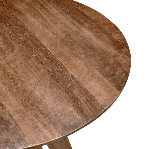 Wood-grain round bar table top with beveled edge