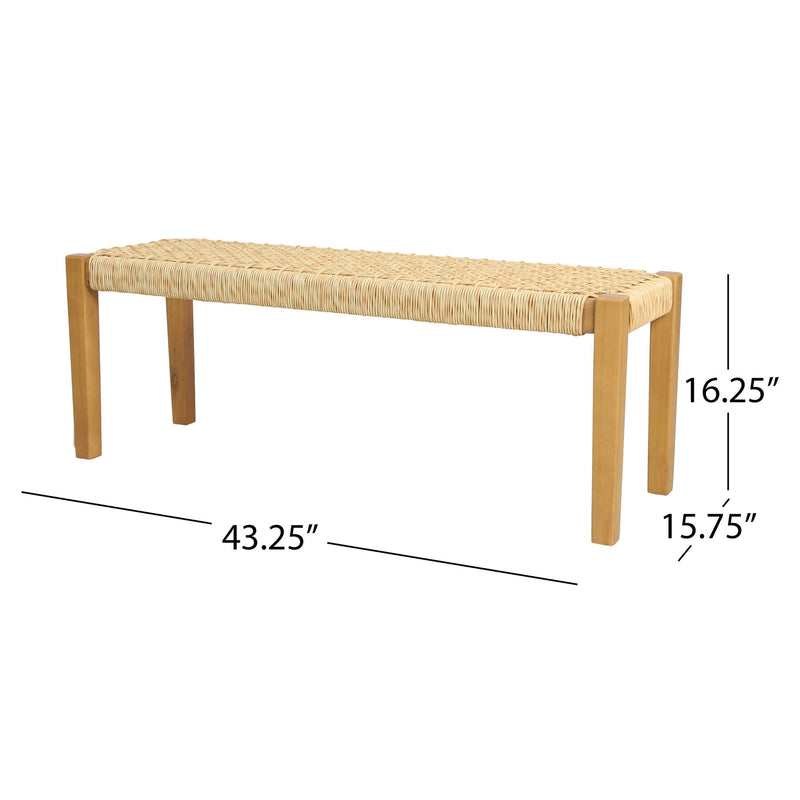 Angie - Bench Outdoor Seating Acacia Wood Faux Rattan - Teak