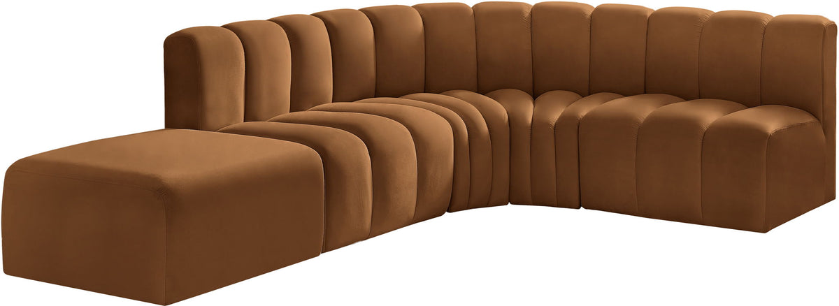 Arc - Velvet 5 Piece Corner Modular Sofa - Saddle