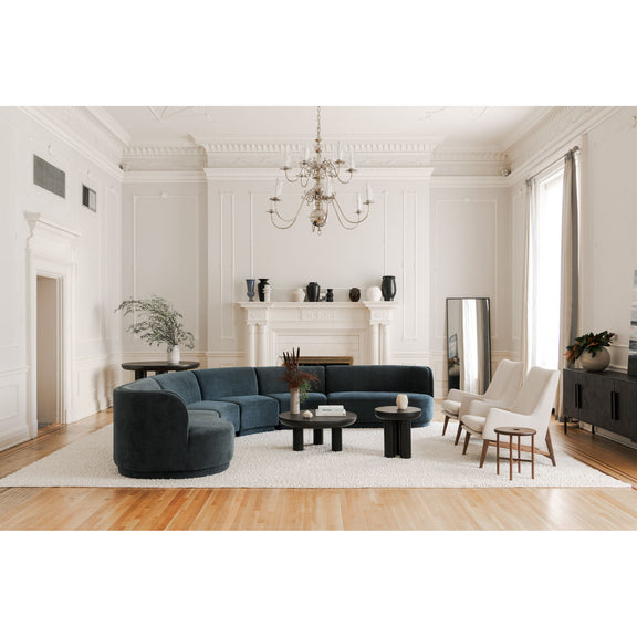 Round black cement coffee table centerpiece with pedestal base