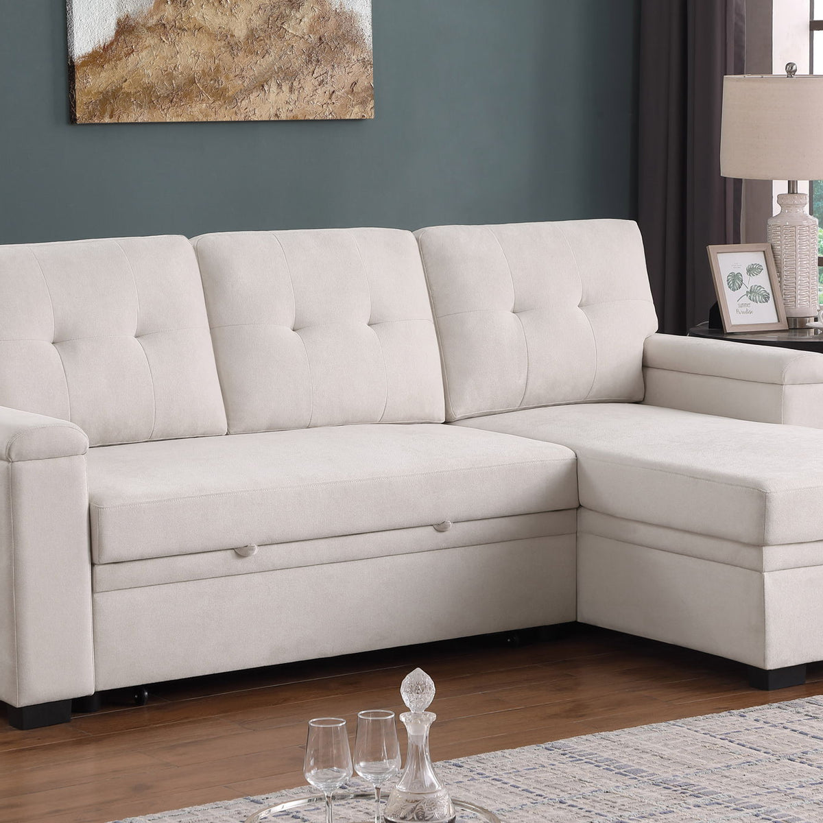 Lucca II - 84.5"W Reversible Sleeper Sectional Sofa with Storage Chaise