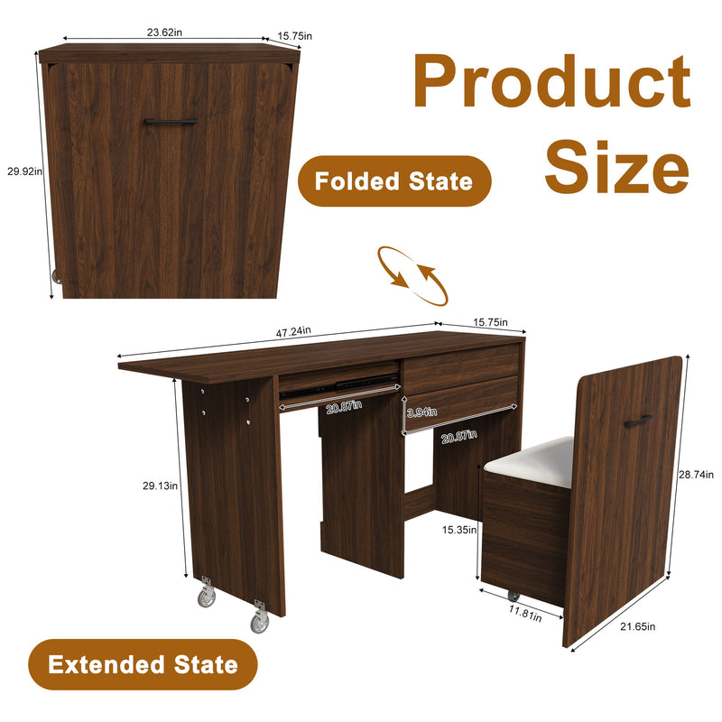 Folding Desk With Mirror And Storage Stol For Bedroom
