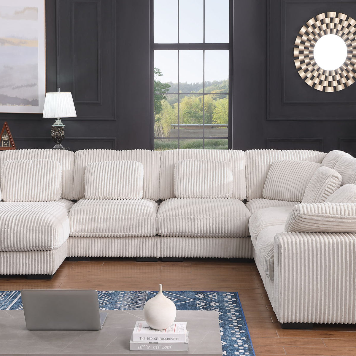 Nadine - Corduroy Modular Corner Sectional Sofa With Left Facing Chaise