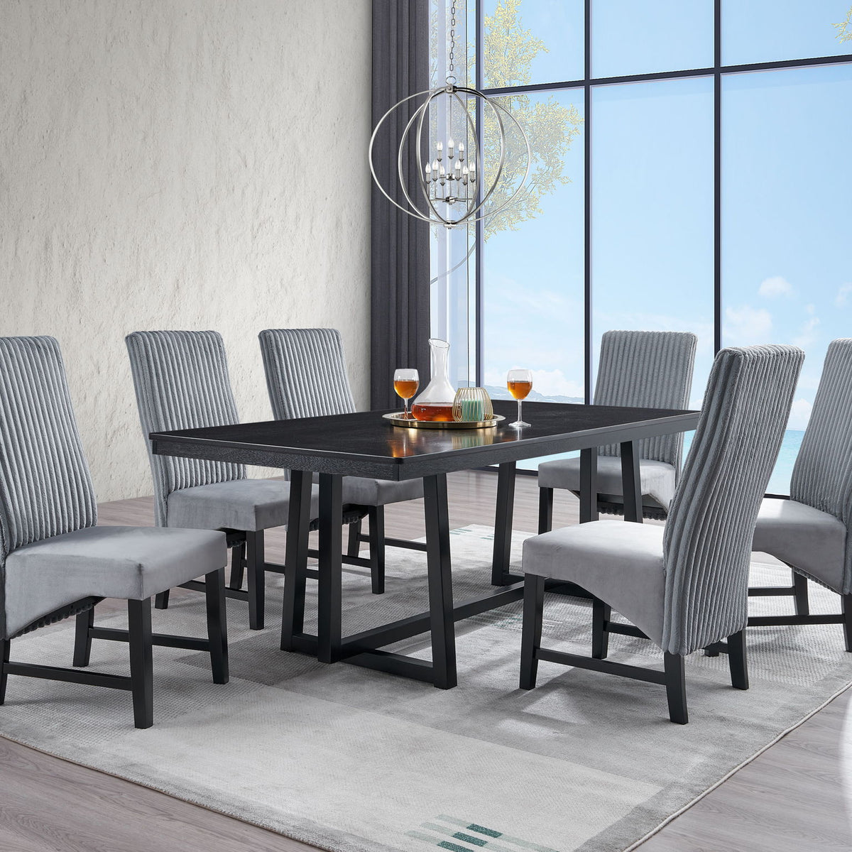 Kini - 7 Pieces Dining Room Set - Black