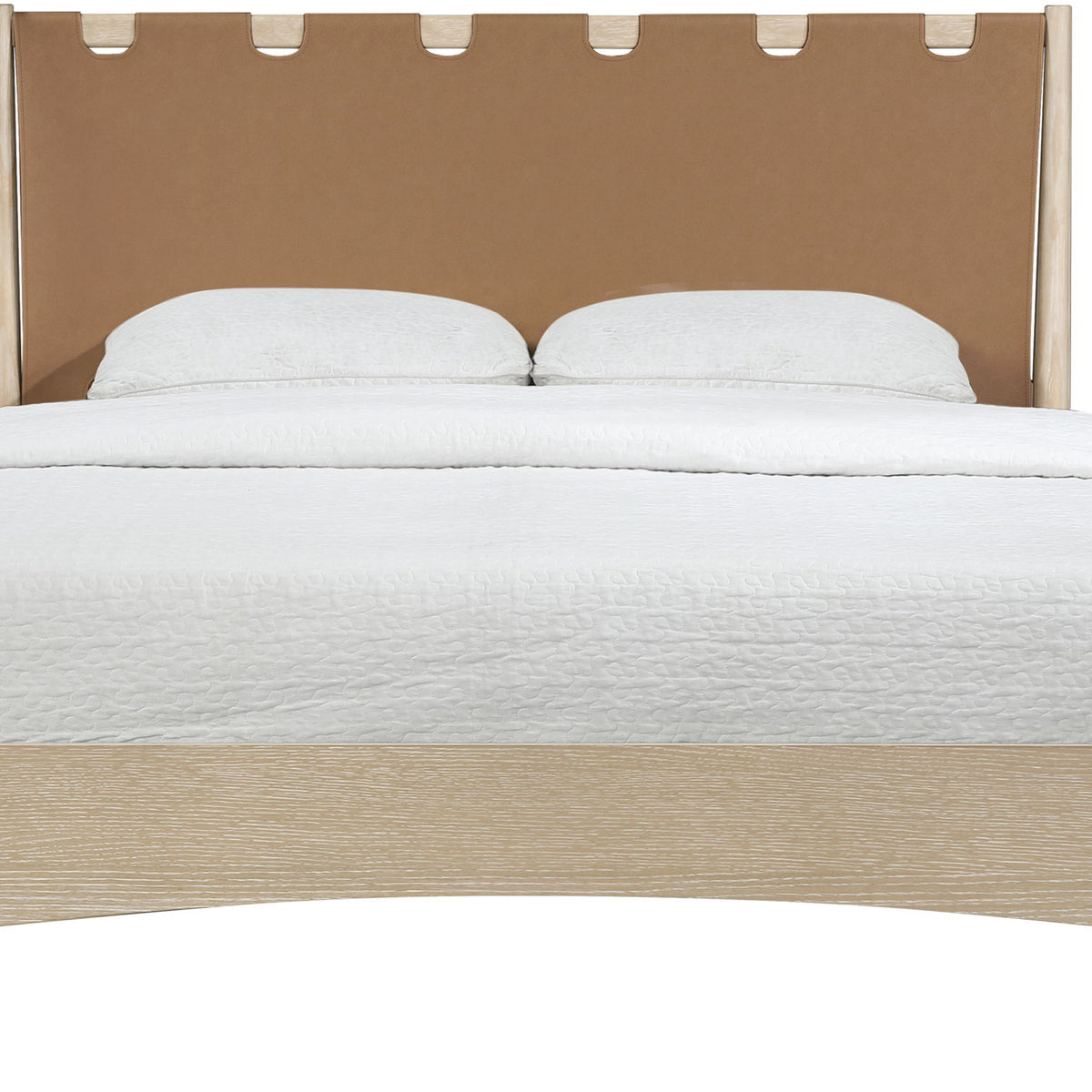 Santos - Vegan Leather Headboard And Wood Bed - Waxed Natural Frame