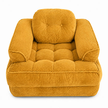 Orange corduroy convertible armrest sofa with padded backrest and seat cushions