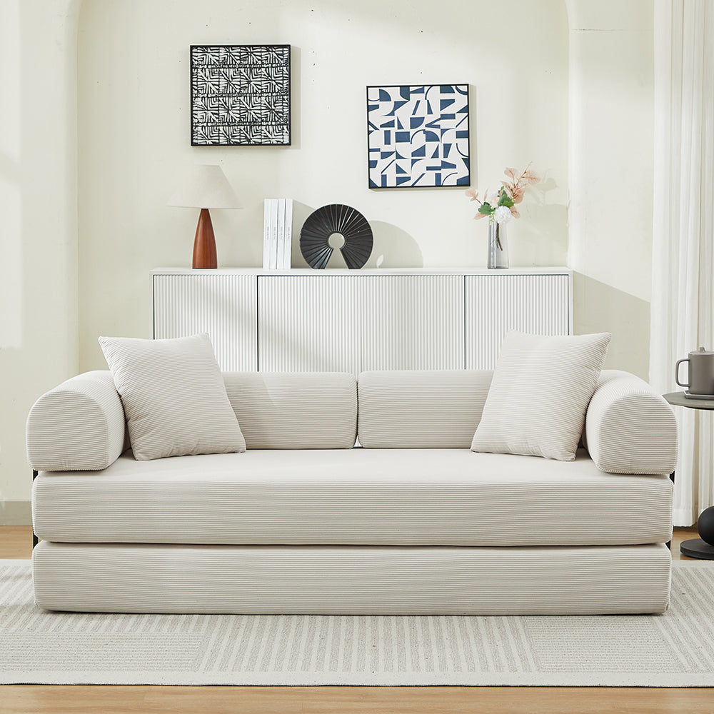 Folding Sofa Bed, 78.5' Convertible Couch Bed with 2 Pillows, Fold Out Couch, Foam Spring Floor Mattress, Futon Couch for Living Room, Office, Apartment