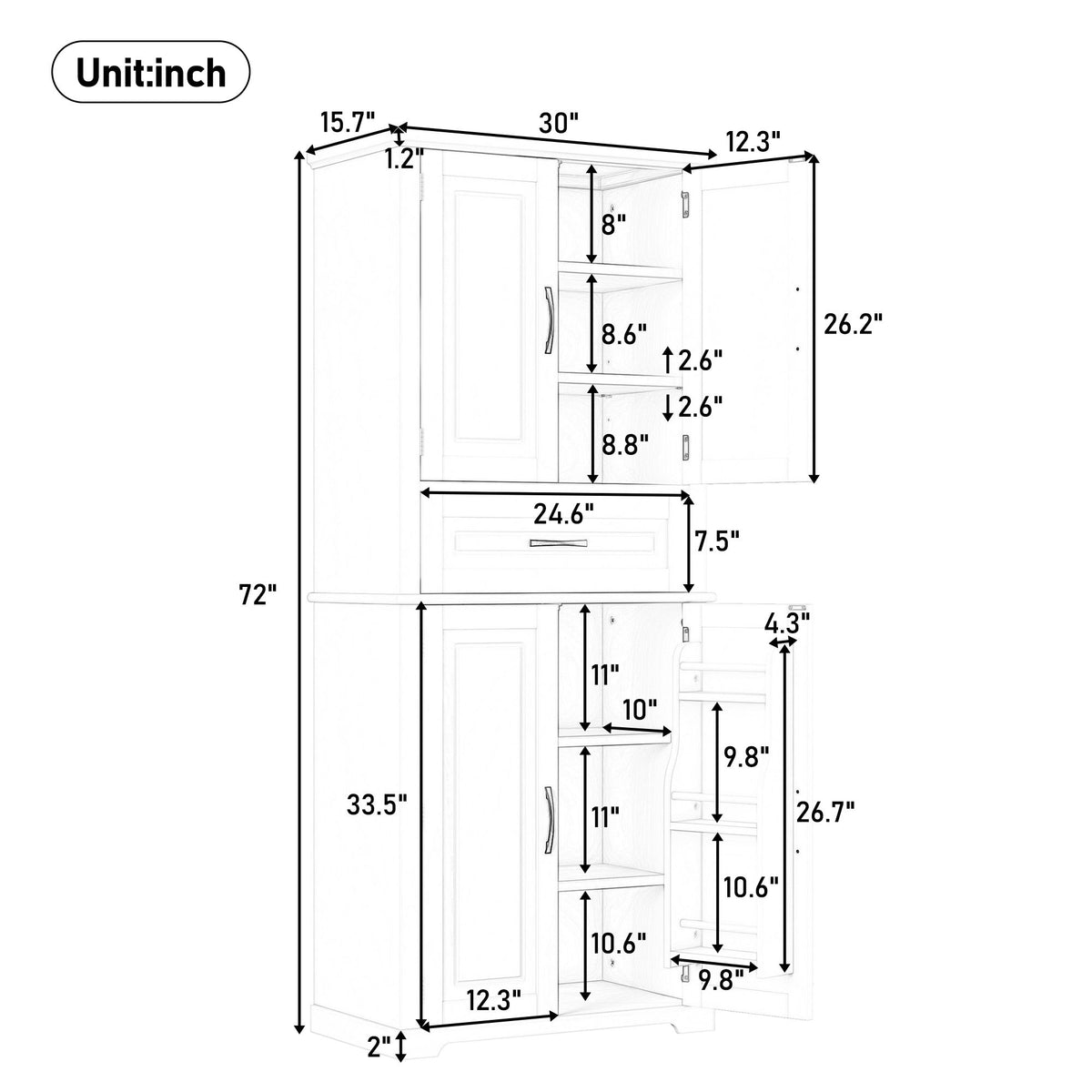 Bathroom storage cabinet size diagram with labeled measurements (inches)