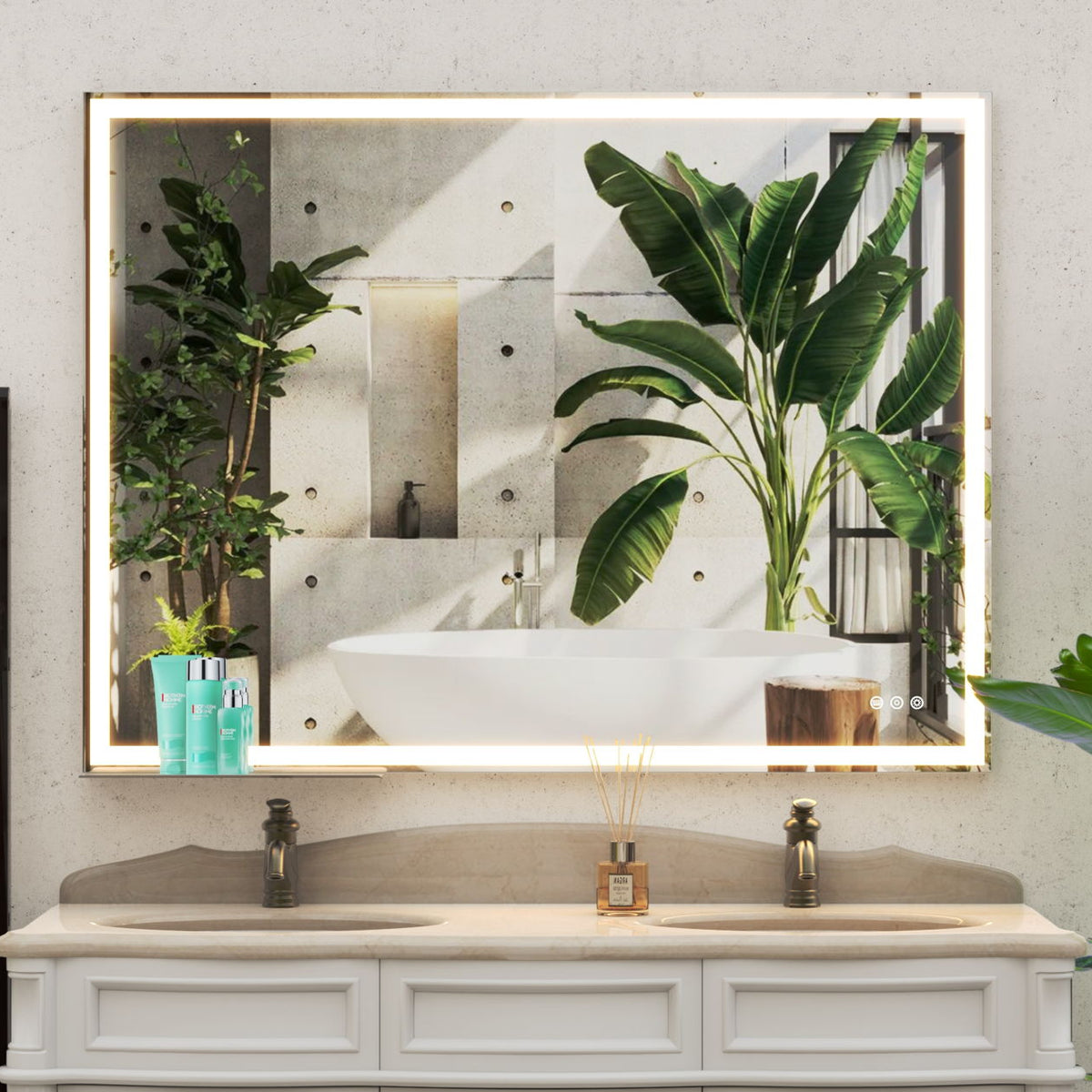 LED Bathroom Vanity Mirror Wall Mounted Adjustable White / Warm / Natural Lights Anti-Fog Touch Switch With Memory Modern Smart Large Bathroom Mirrors