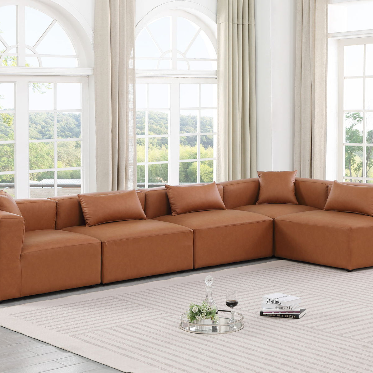 Cube - 5 Piece Modular Sectional - Cognac