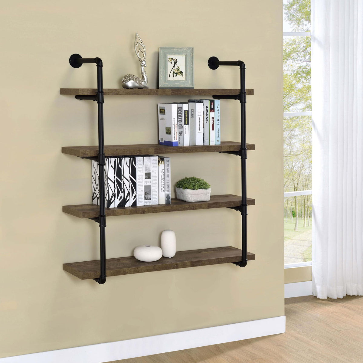 Elmcrest 39-inch 4-shelf Wall Bookshelf Rustic Oak