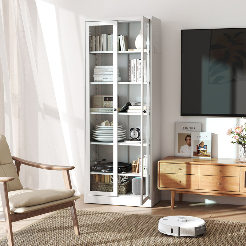 Industrial Metal Kitchen Pantry Cabinet With Adjustable Shelves - White