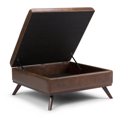 Owen - Square Coffee Table Storage Ottoman - Distressed Chestnut Brown