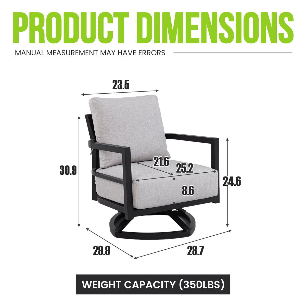 Outdoor Swivel Lounge Chair With Sunbrella Cushion, Weather Resistant - Ember Black