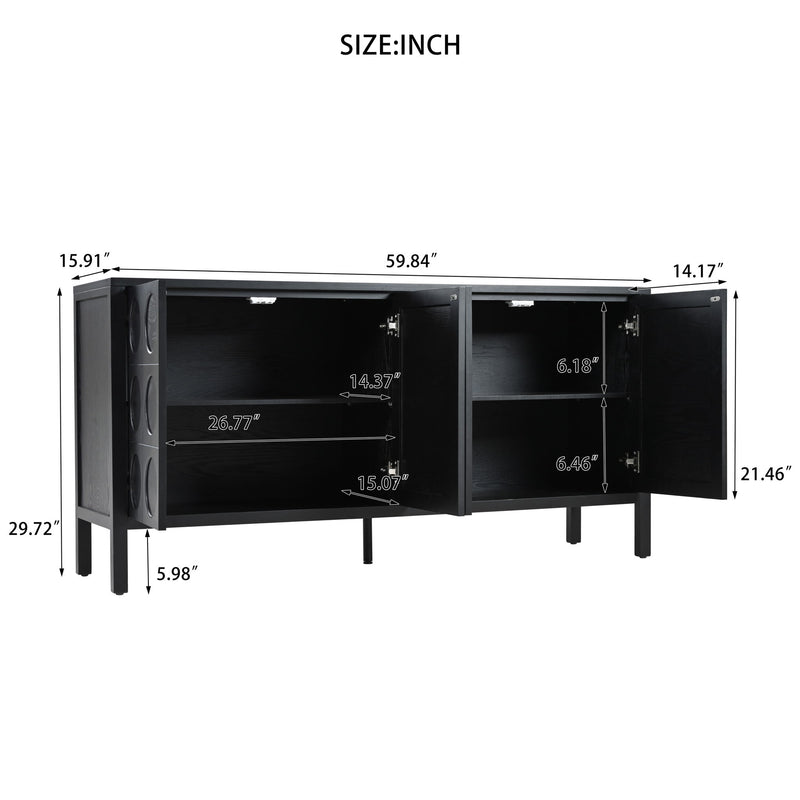 Stylish Storage Cabinet Sideboard With Unique Geometric Circle Door Design - Black