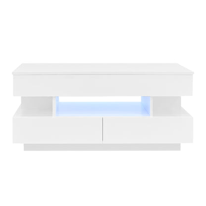 Lift-Top Coffee Table 2-Drawer with Hidden Storage White