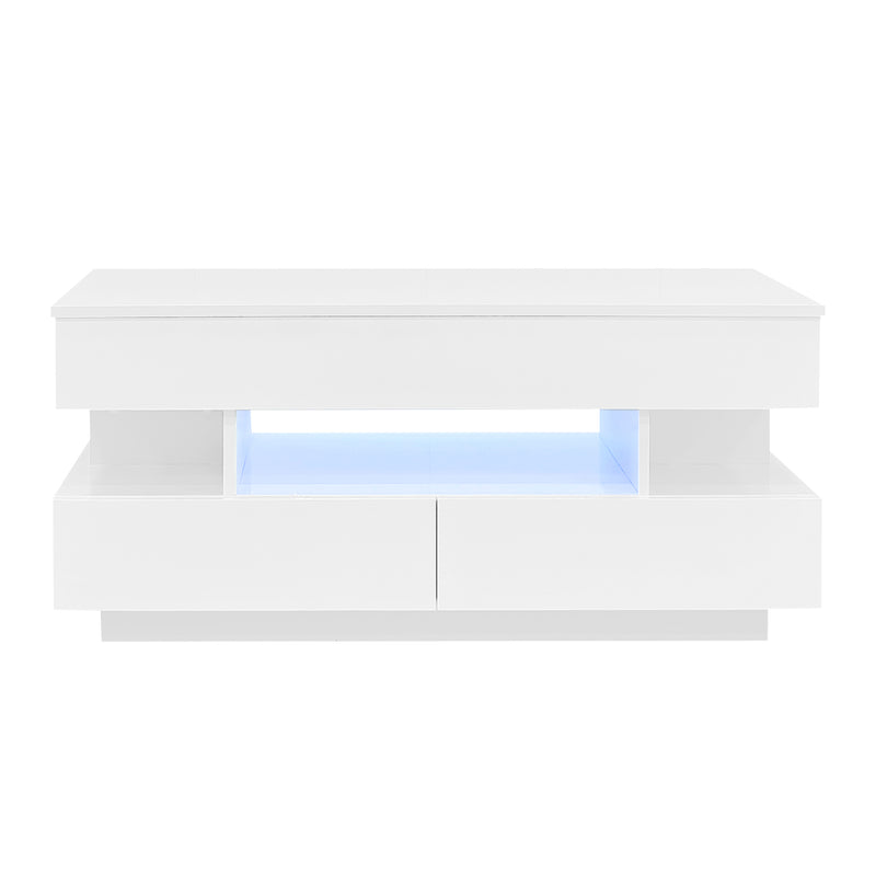 Lift-Top Coffee Table 2-Drawer with Hidden Storage White