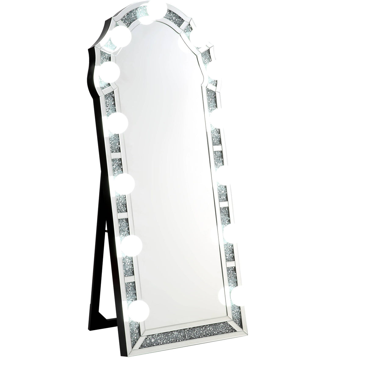 Noralie - Mirrored Faux Diamonds Floor Mirror - Silver