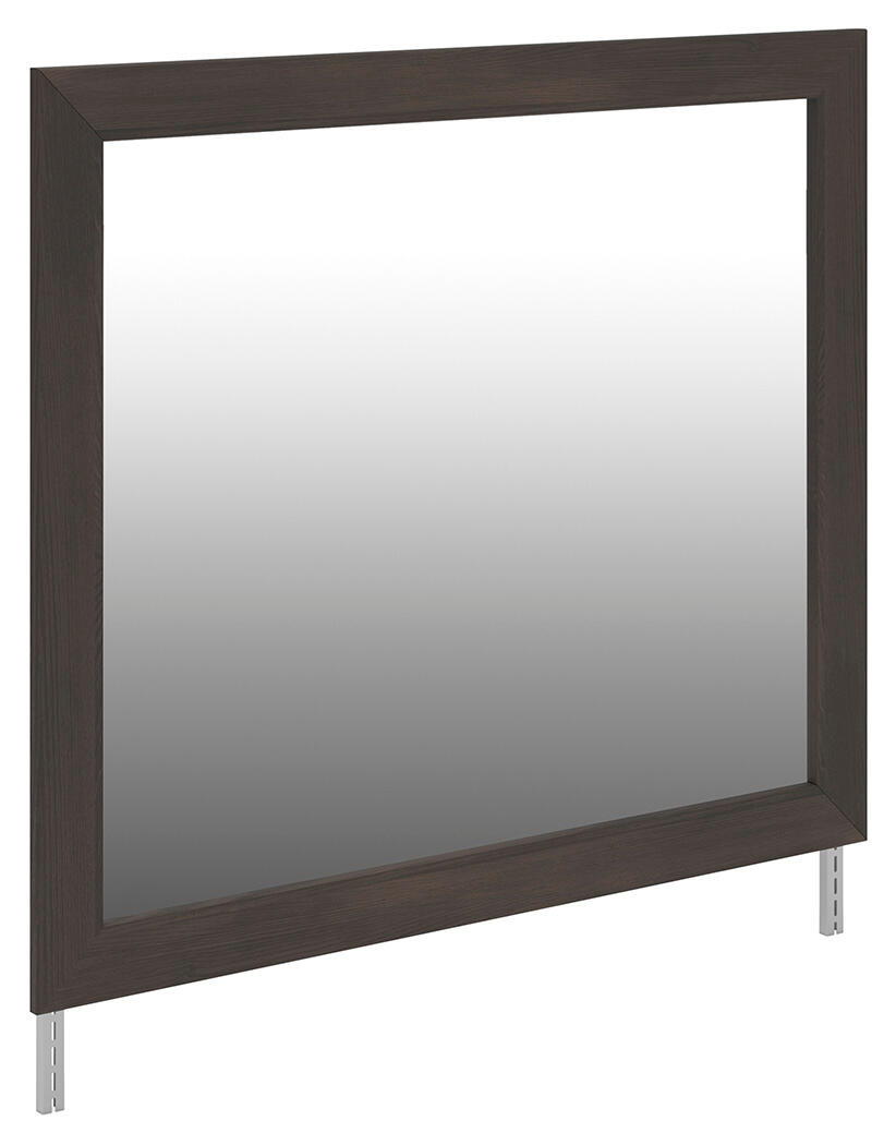 Dark brown bedroom mirror with rectangular frame and clear reflective glass surface