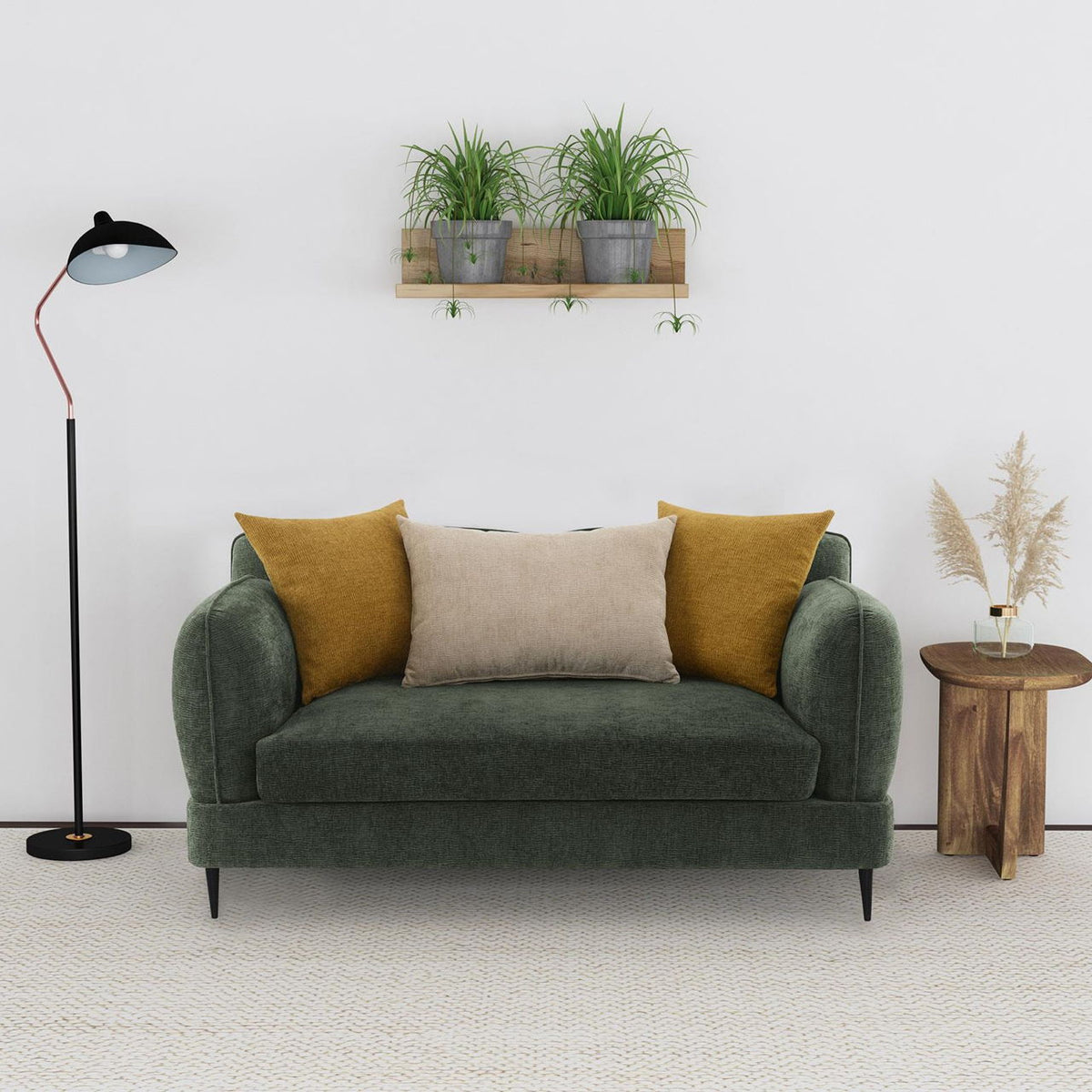 Jade Chenille Upholstered Modern Track Arm Loveseat Green