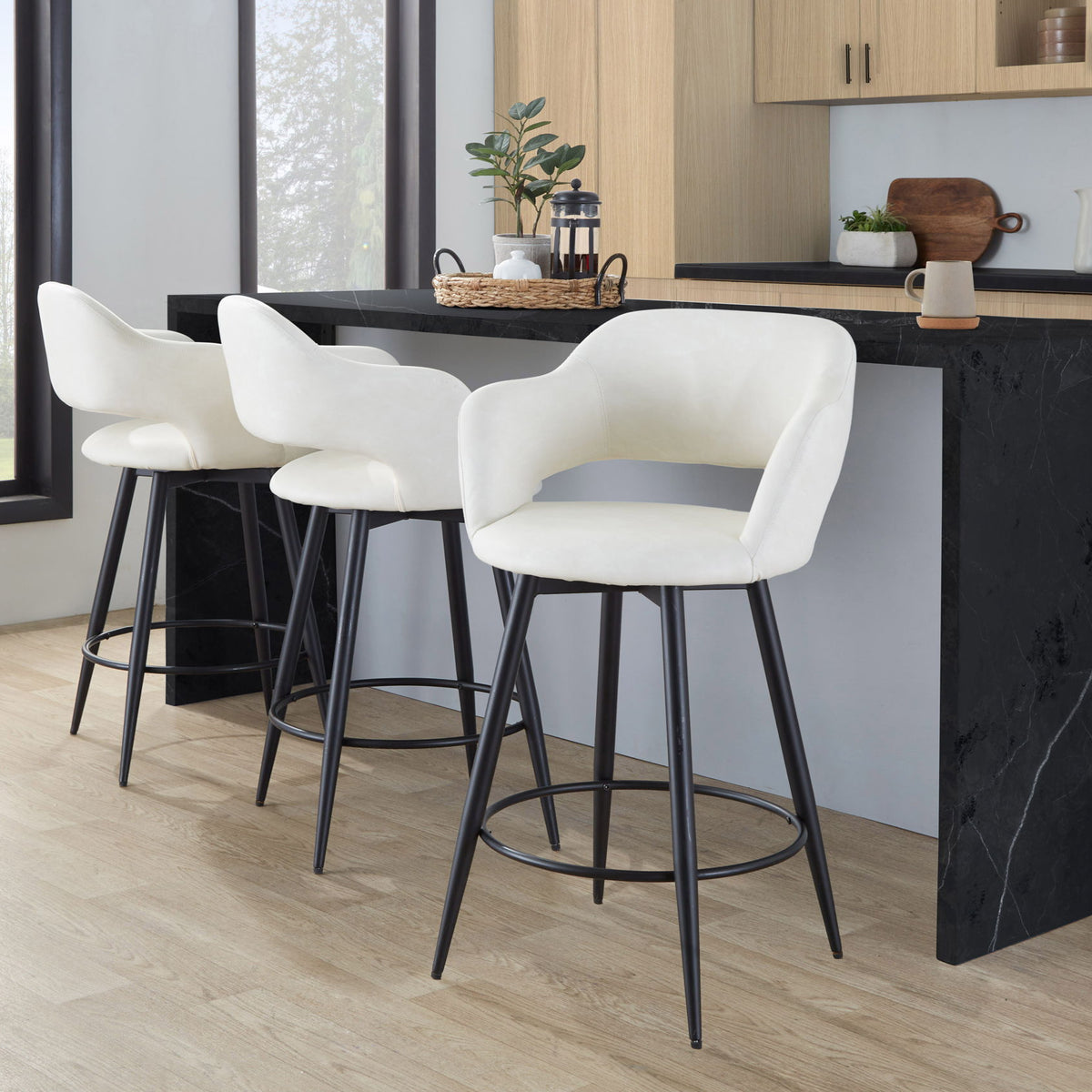 Margarite - Contemporary Fixed Height Counter Stool With Swivel With Round Footrest (Set of 2)