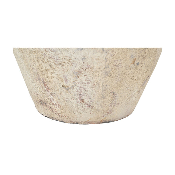 White clay pot with flared rim and speckled stone-like texture