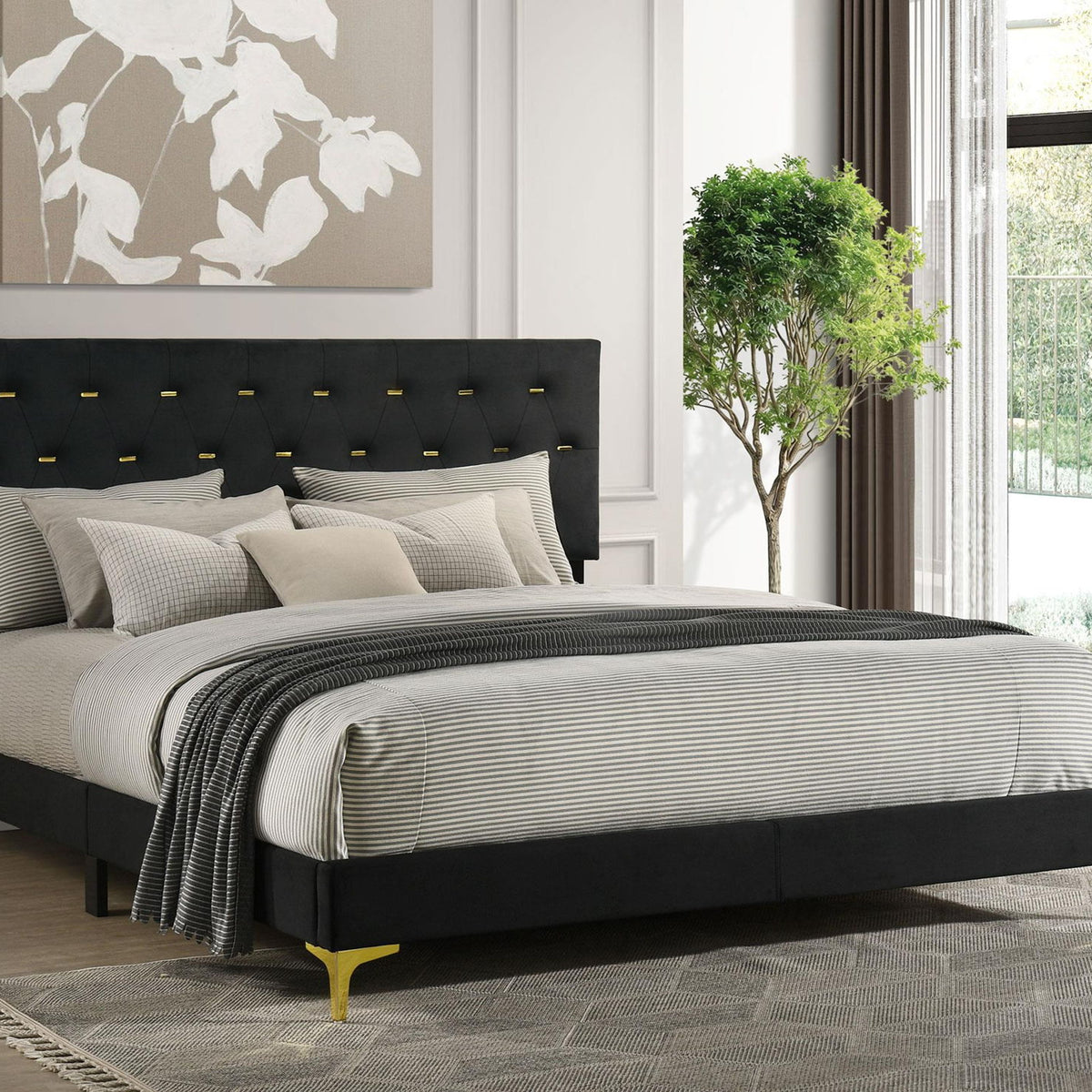 Kendall Upholstered California King Panel Bed Black