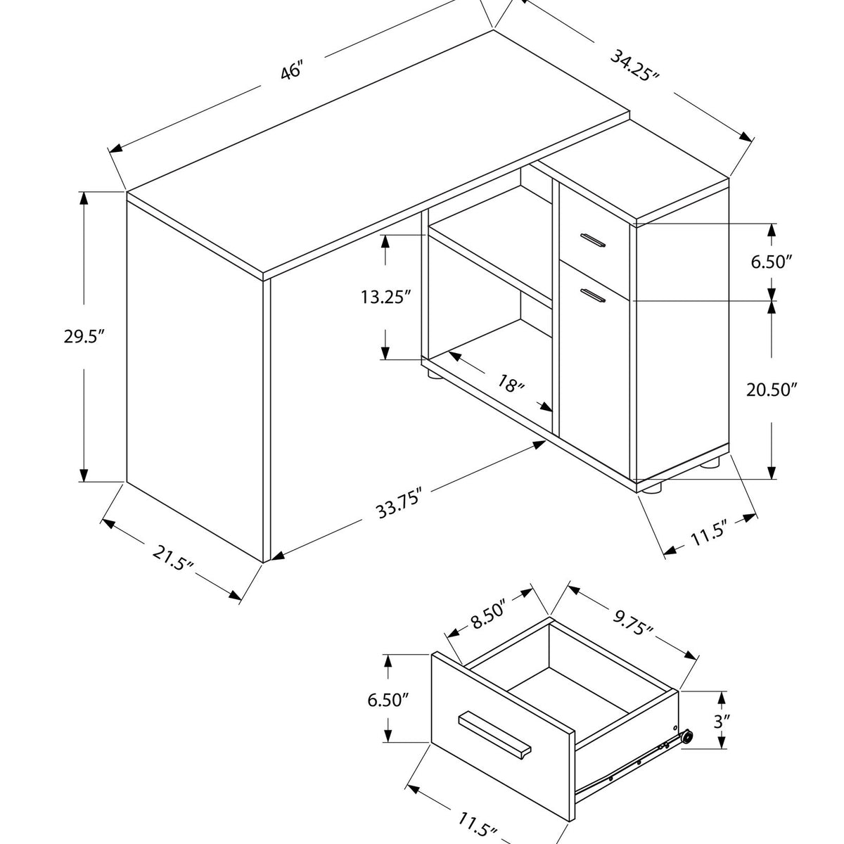 Computer Desk, Home Office, Corner, Storage Drawers, L Shape, Contemporary & Modern
