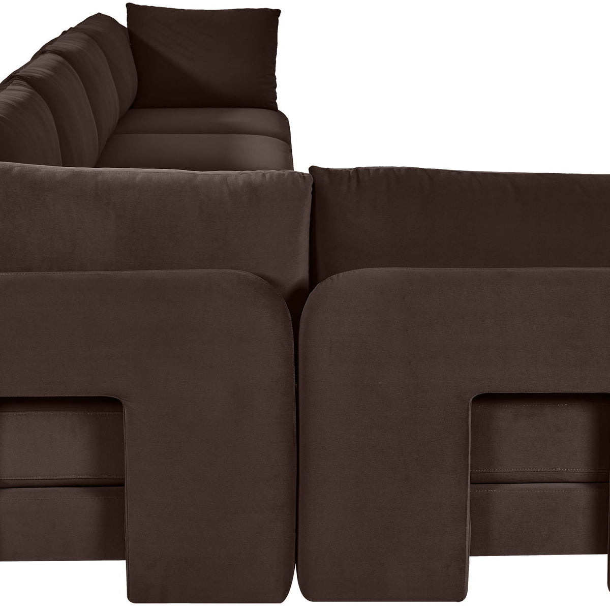 Dark brown velvet L-shaped armless sectional sofa with 6 modular pieces