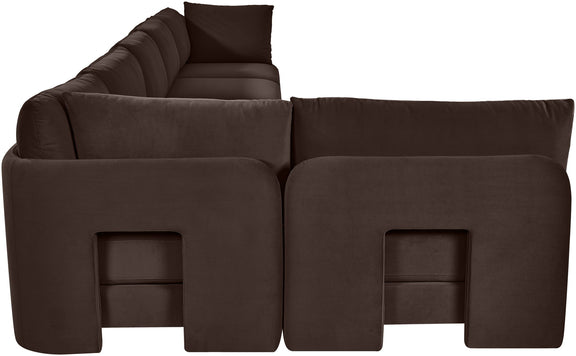 Dark brown velvet L-shaped armless sectional sofa with 6 modular pieces